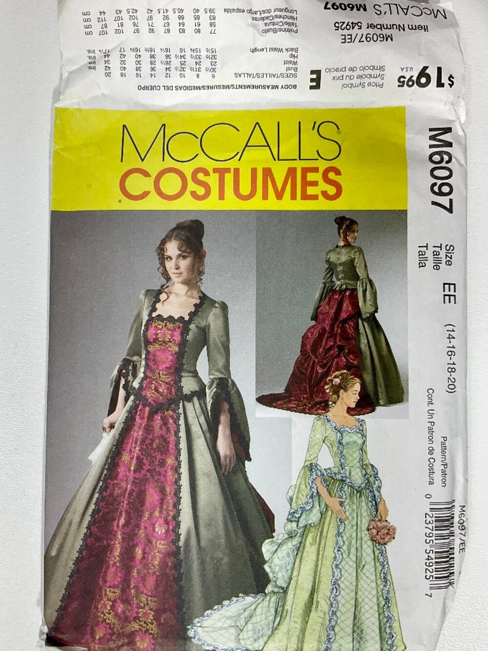 Uncut McCalls M6097 14, 16, 18, 20 Renaissance Costume Womens Sewing Pattern